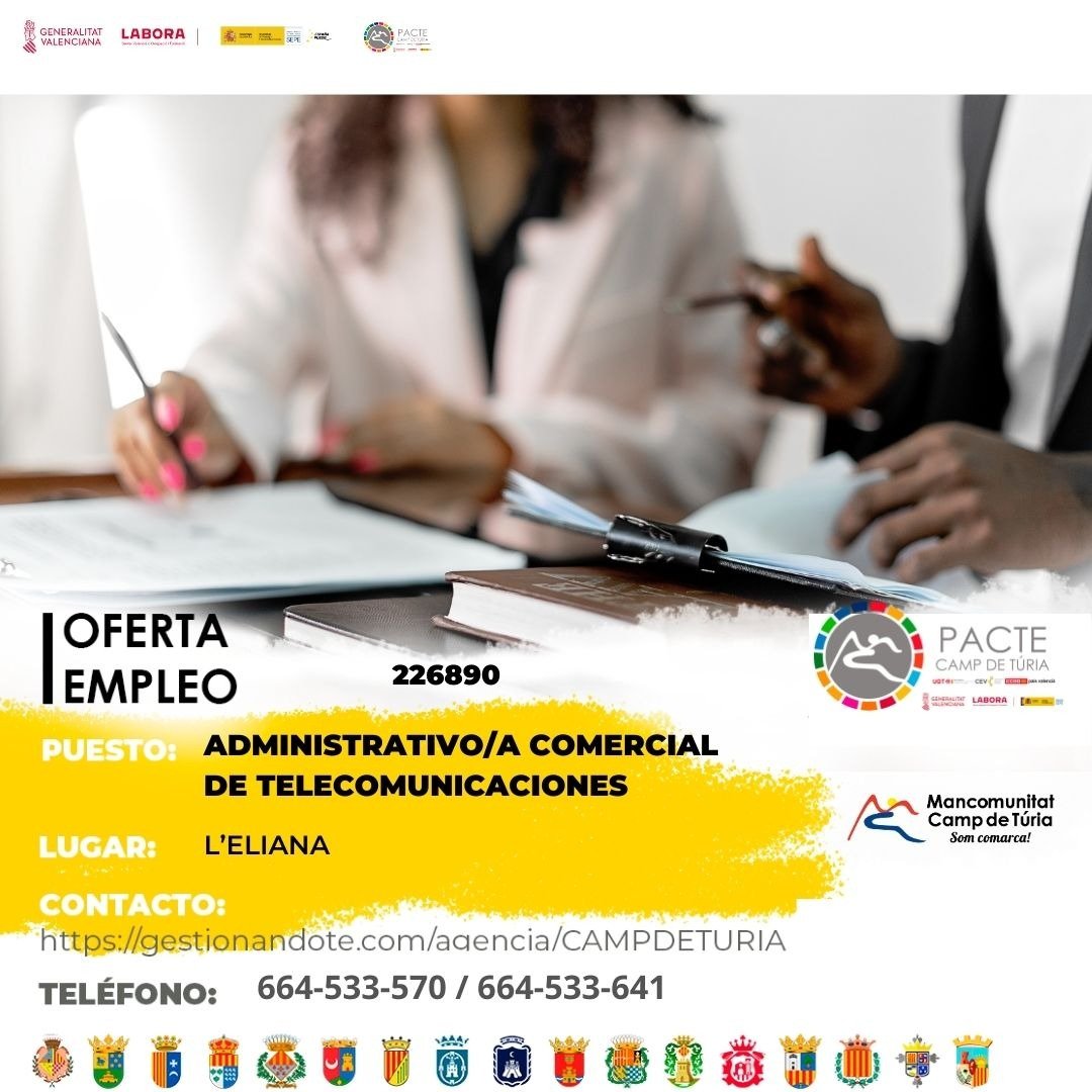 Oferta de empleo - Administrativo-a comercial de telecomunicaciones Eliana