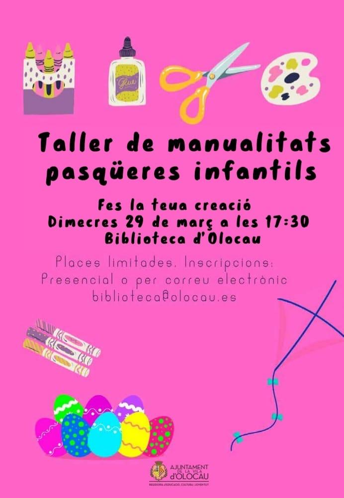 Cartel Taller de manualidades pascueras infantiles Biblioteca Olocau
