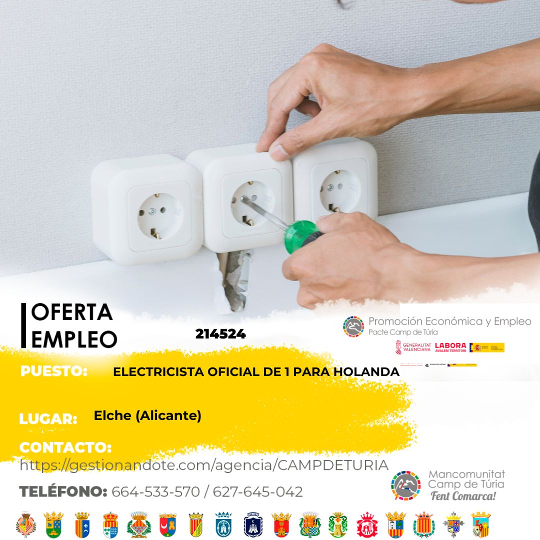Oferta de empleo - Electricista oficial de 1 para Holanda en Elche