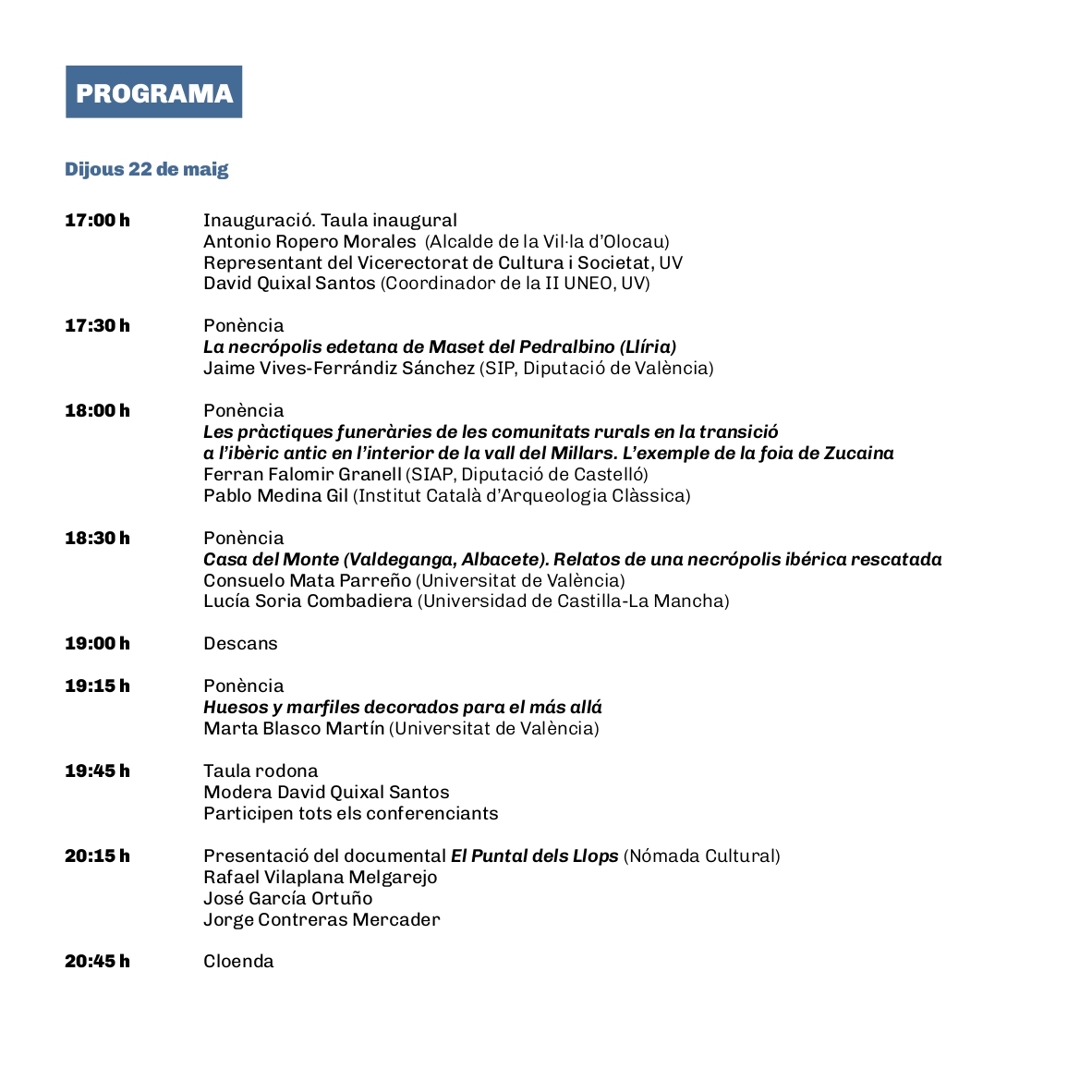 Programa II Universidad Primavera Olocau