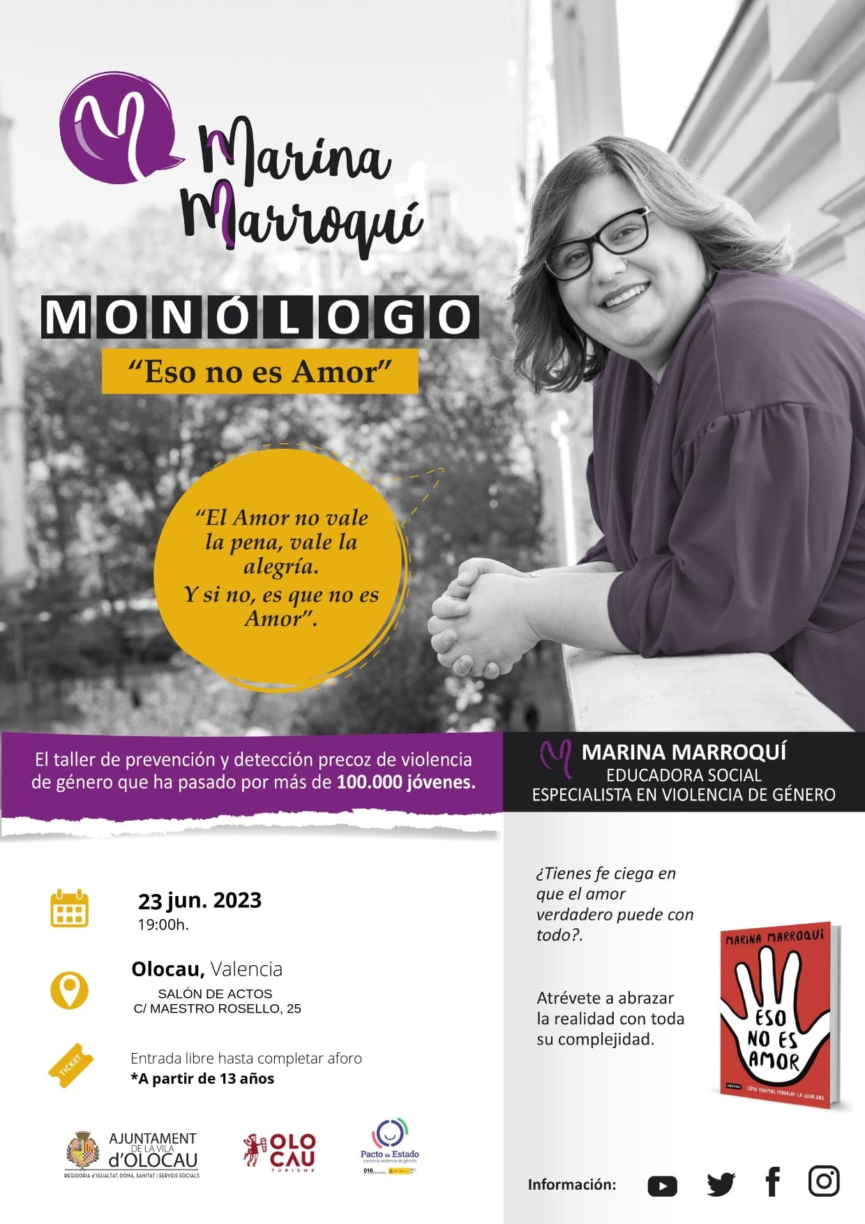Cartel Mon&oacute;logo y coloquio Marina Marroqu&iacute; Olocau