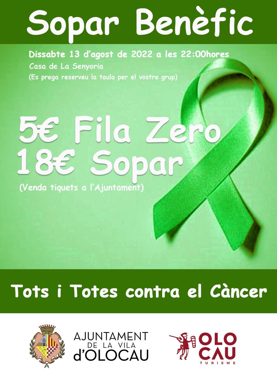 Cartel cena ben&eacute;fica contra el c&aacute;ncer Olocau
