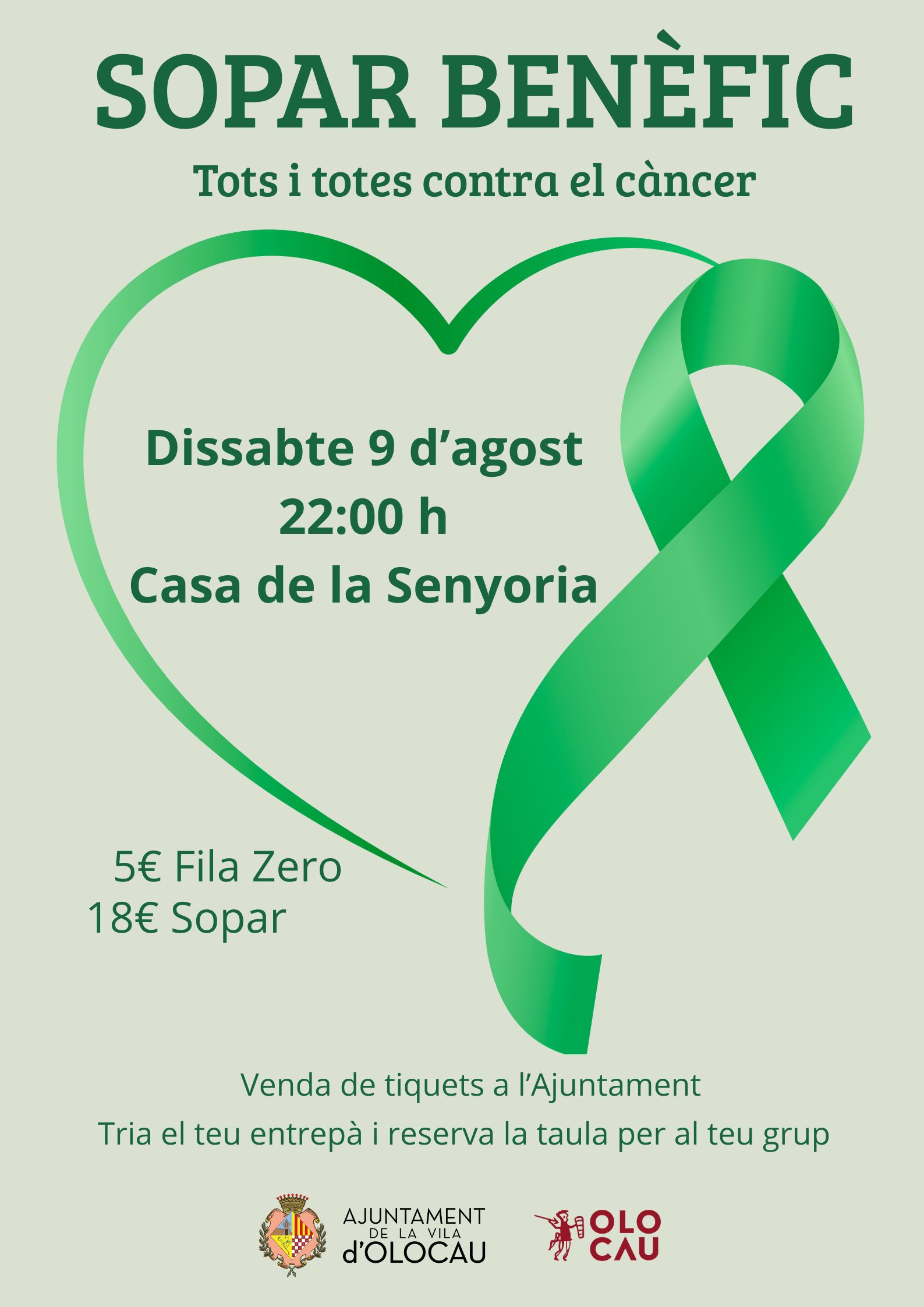 Cartel cena benéfica a favor de la investigación contra el cáncer Olocau