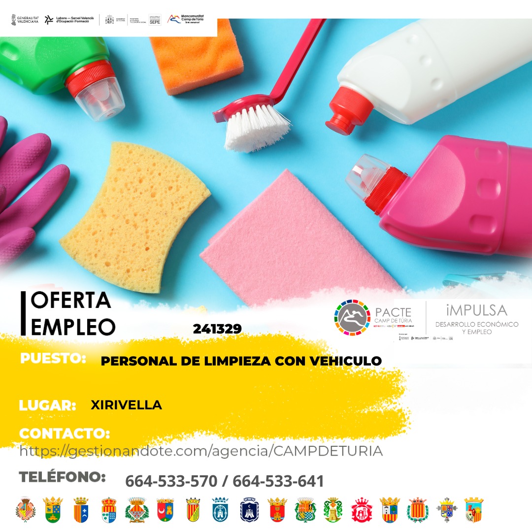 Oferta de empleo - Personal de limpieza con veh&iacute;culo en Xirivella
