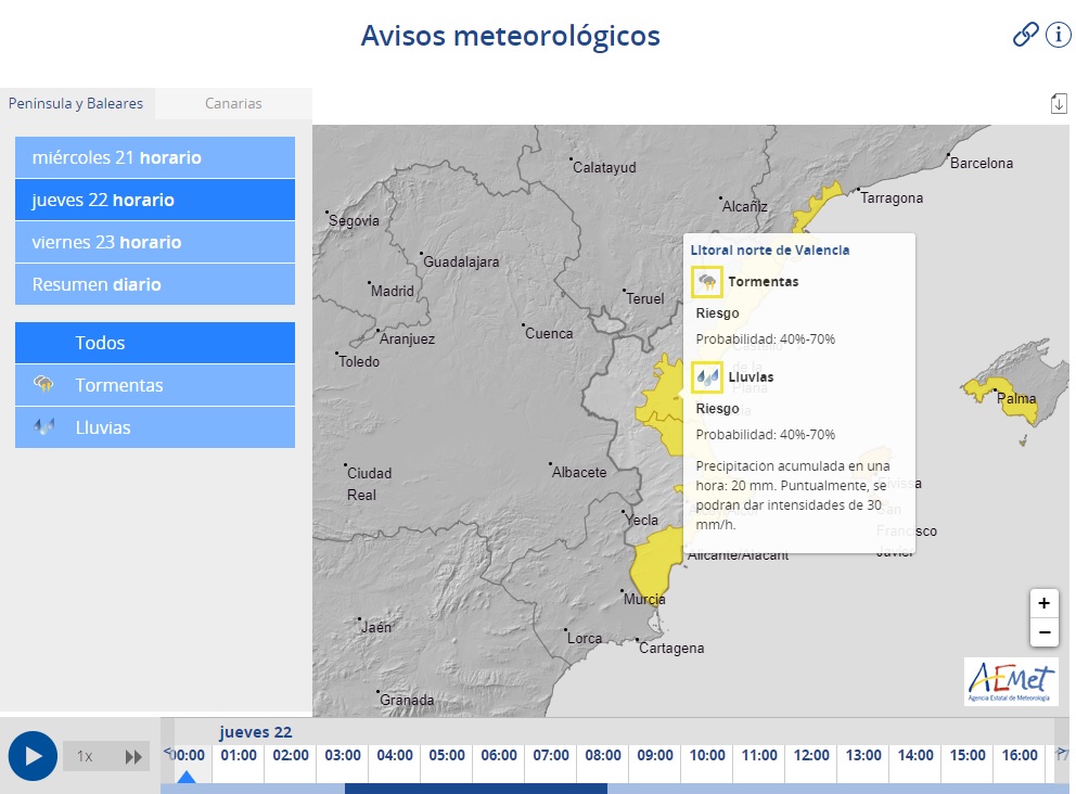 Previsi&oacute;n AEMET d&iacute;a 22