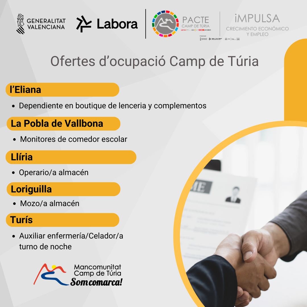 Ofertas empleo Mancomunitat Camp de T&uacute;ria