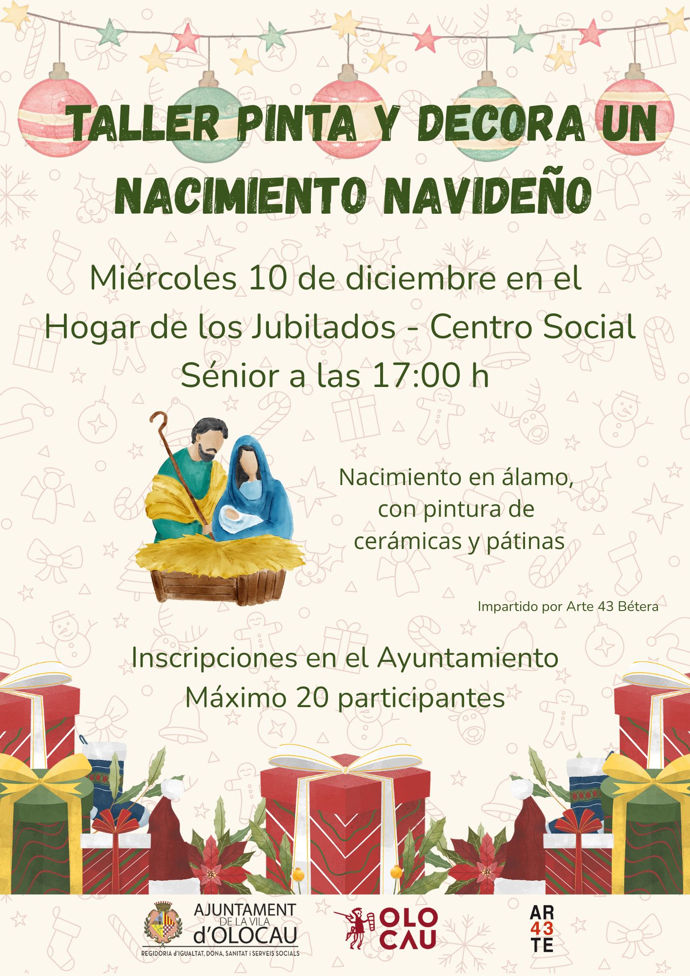 Cartel taller pintura y decoraci&oacute;n nacimiento navide&ntilde;o Olocau