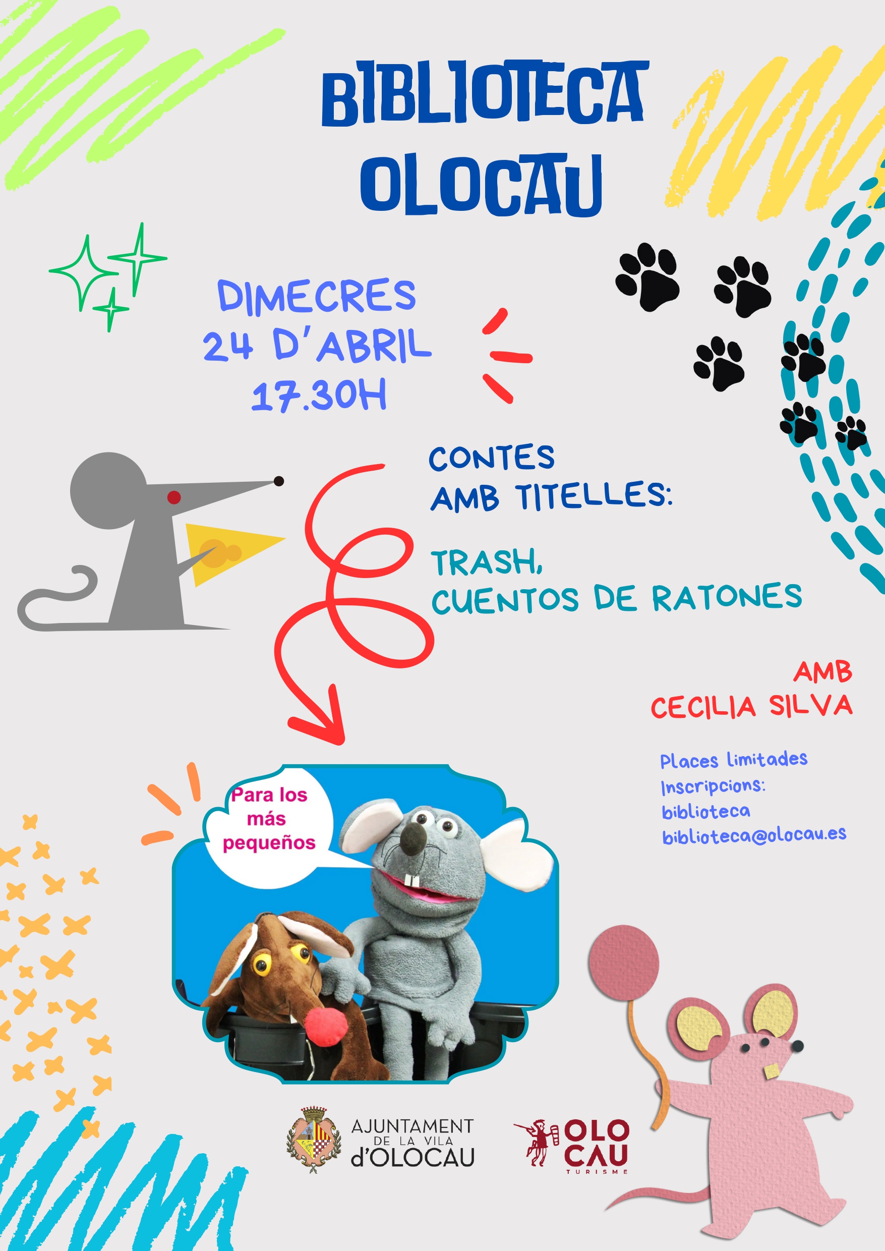 Cartel Cuentacuentos con t&iacute;teres &lsquo;Trash, cuentos de ratones&rsquo; Biblioteca Olocau