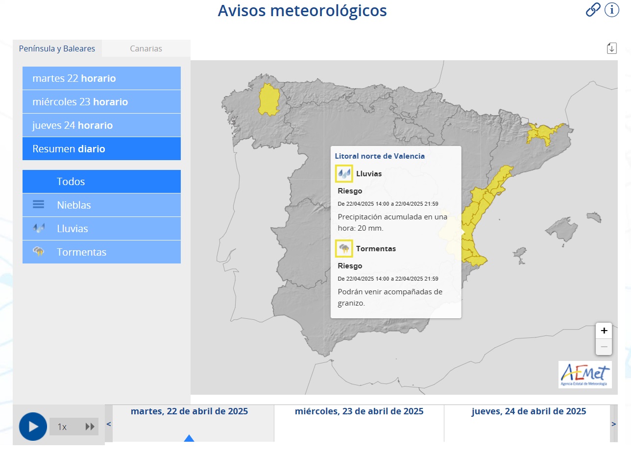 Avisos AEMET 22 abril