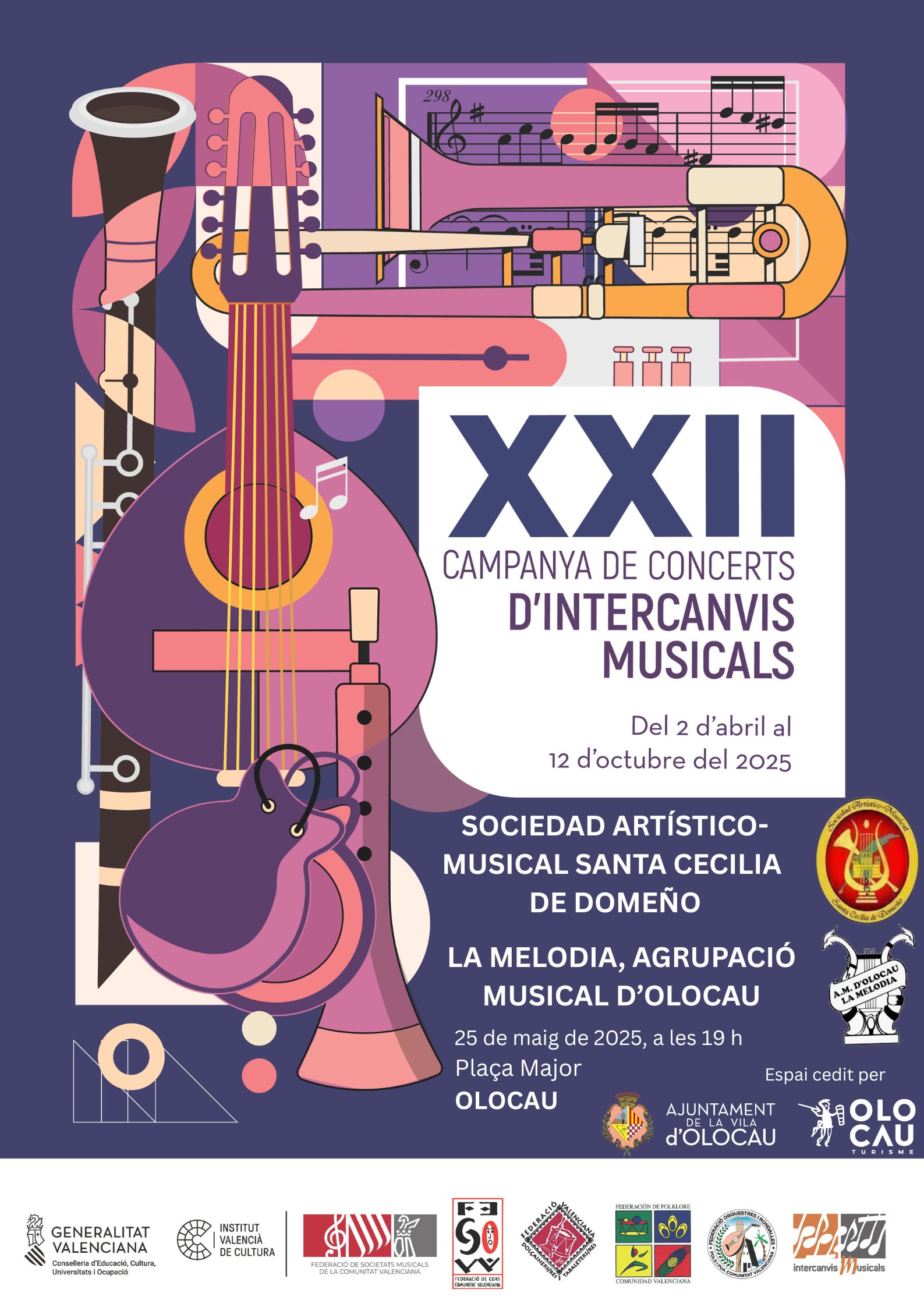 Cartel concierto AM La Melodia Olocau y SAM Santa Cecilia Dome&ntilde;o