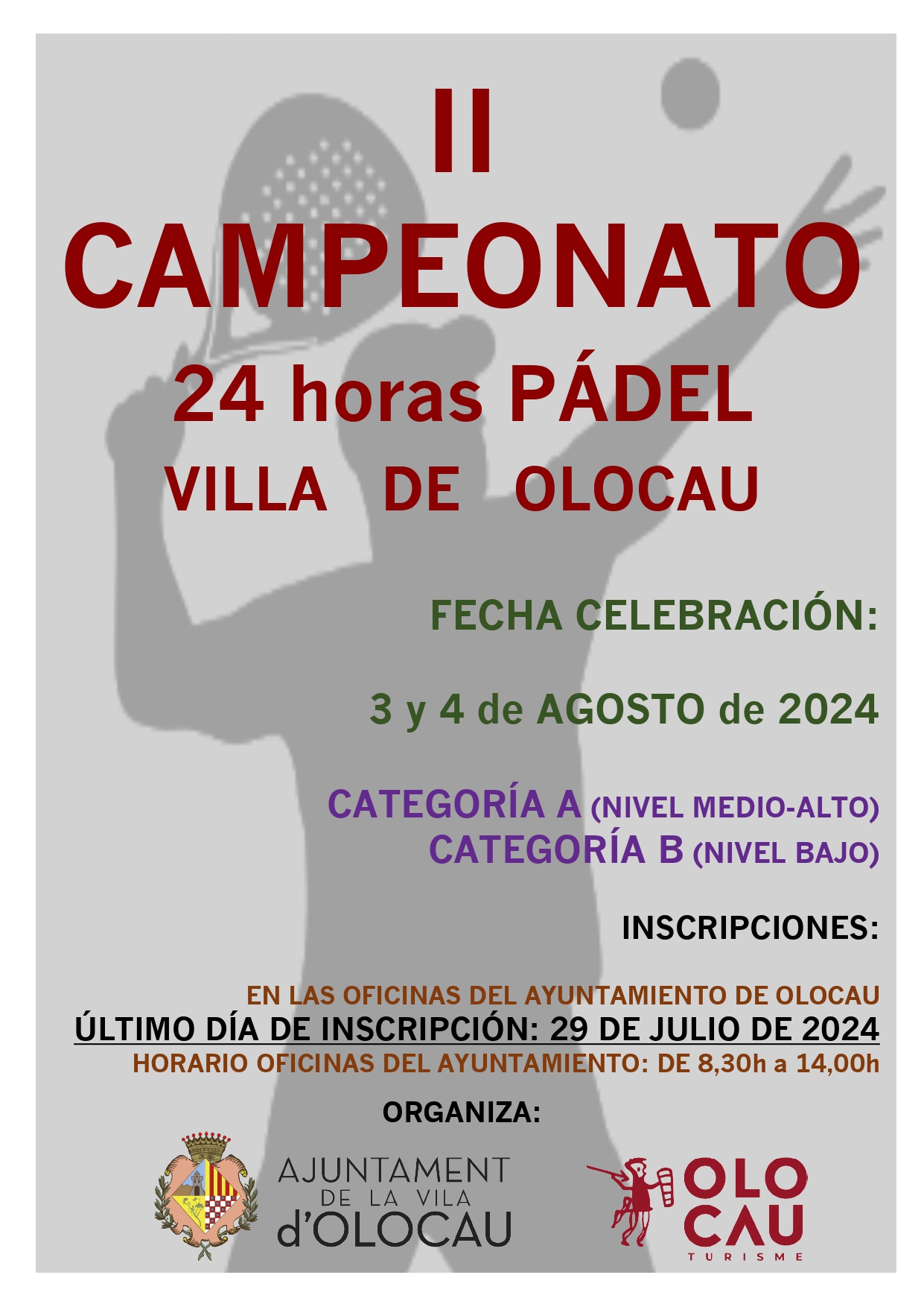 Cartel II Campeonato 24 horas p&aacute;del Olocau