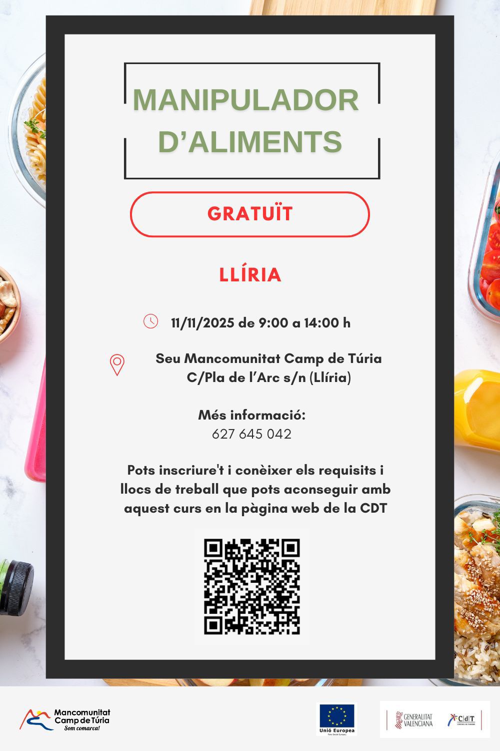 Cartel curso manipulador-a alimentos