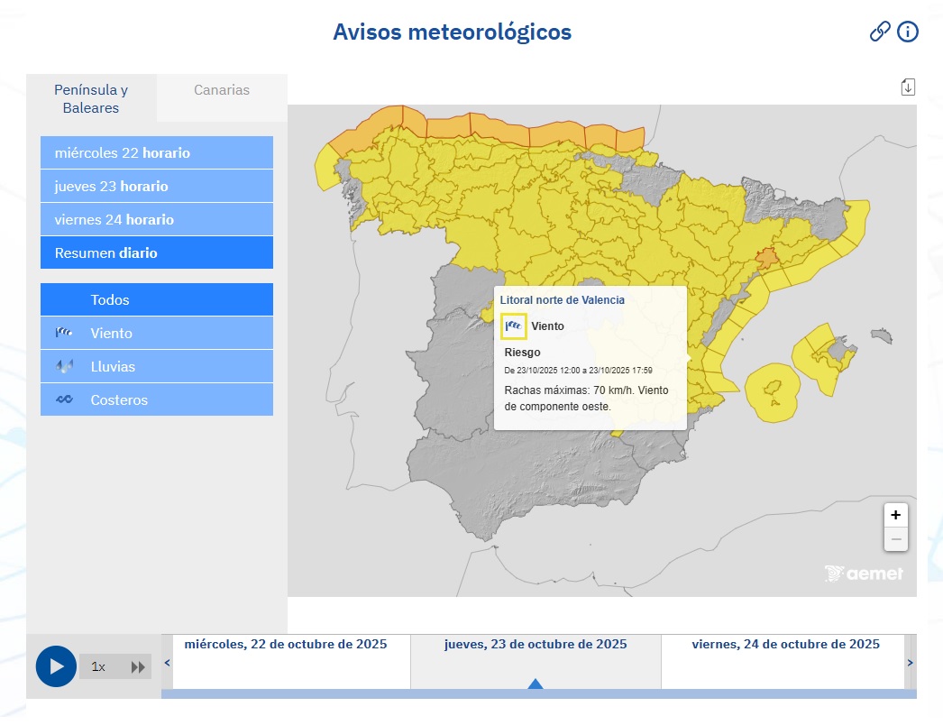 Avisos AEMET 23 octubre