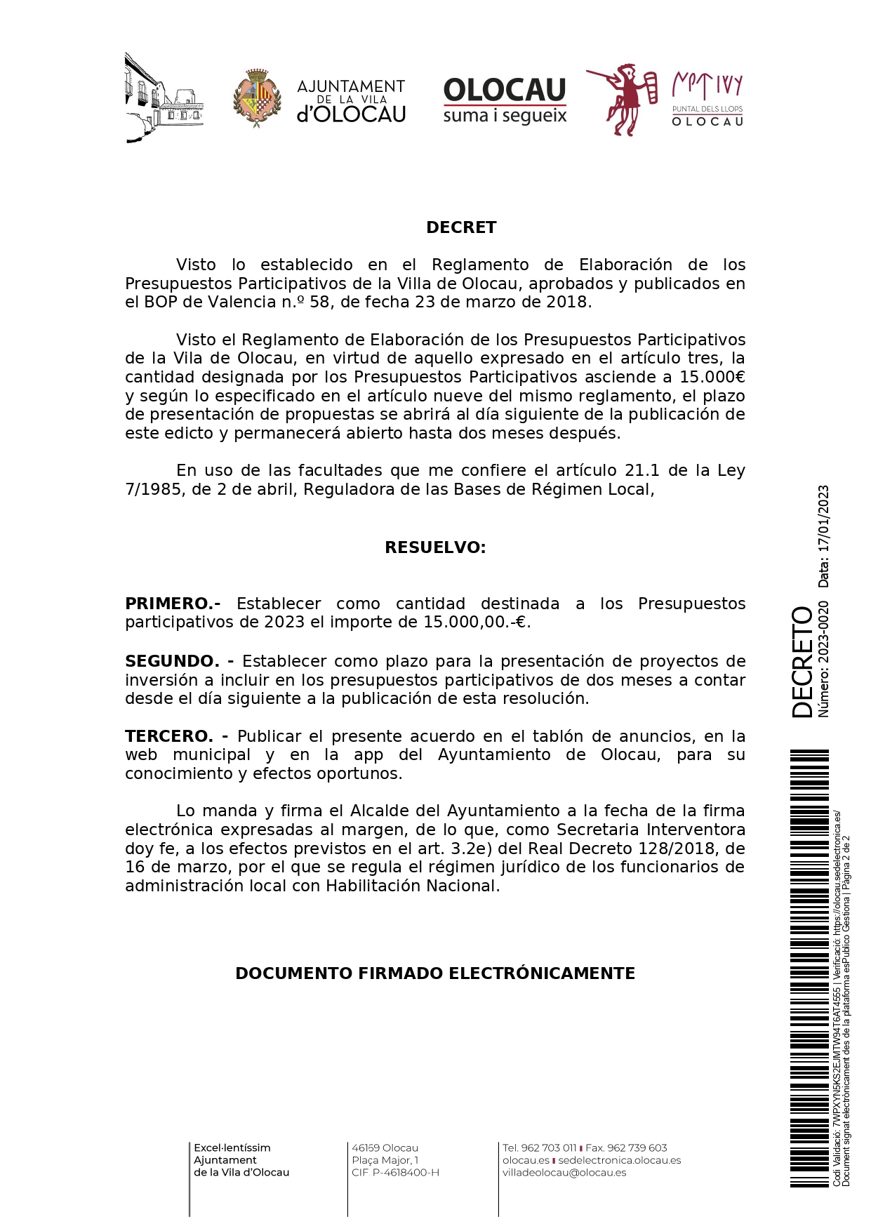 Decreto Presupuestos Participativos 2023