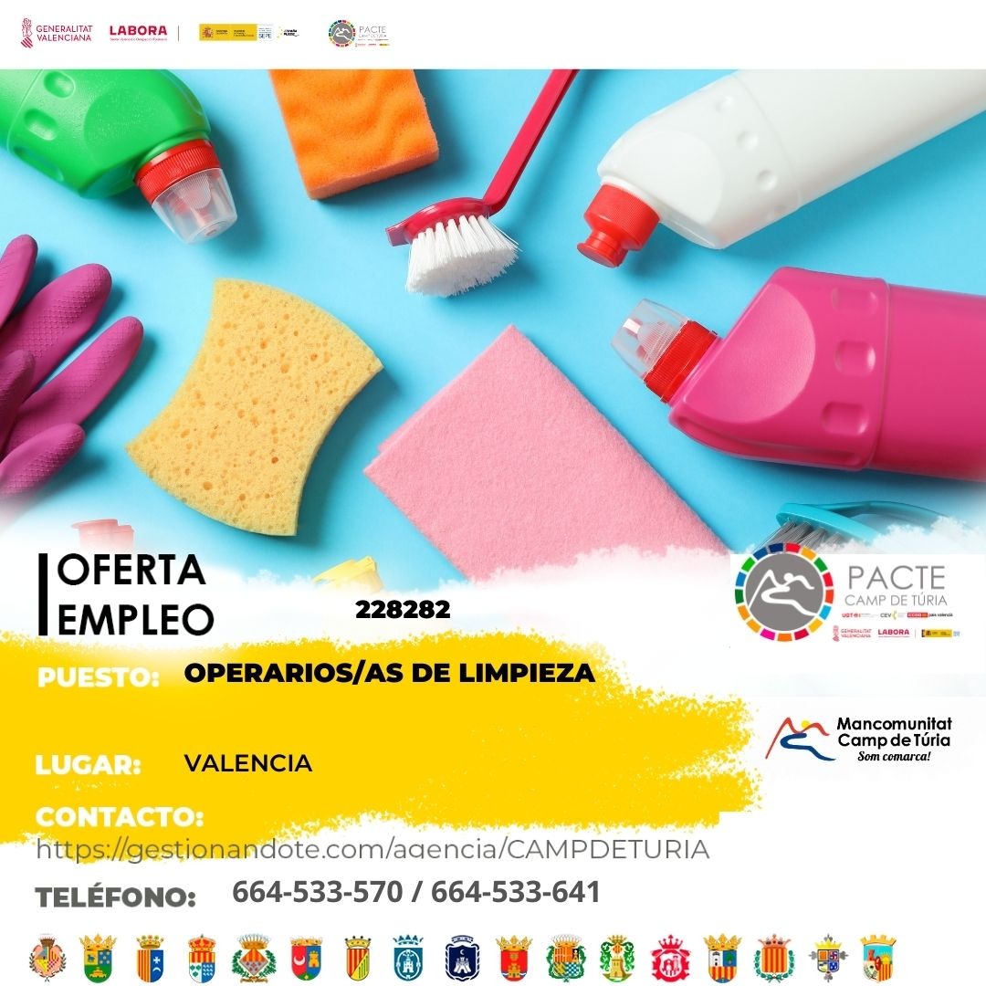 Oferta de empleo - Operarios-as de limpieza en Valencia