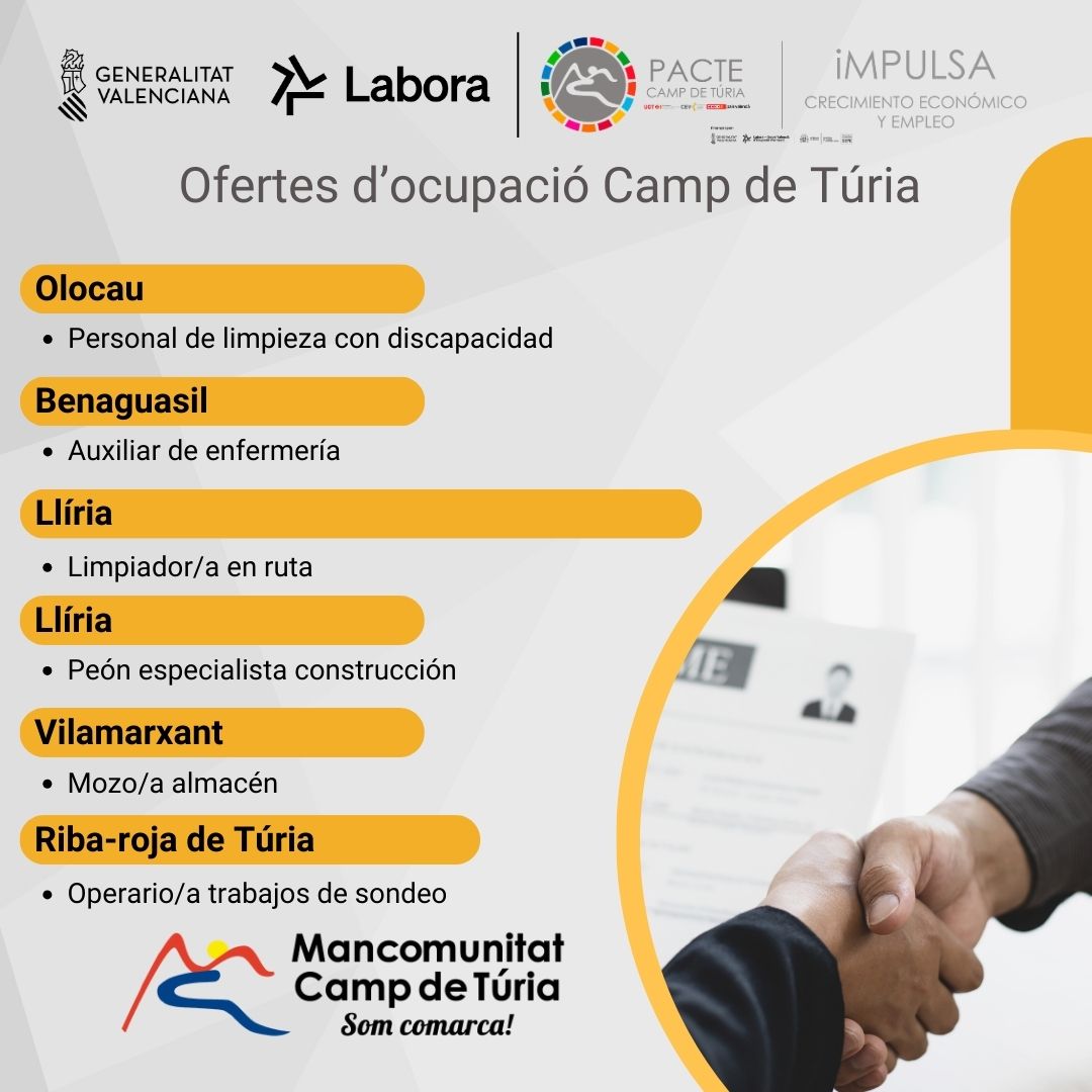 Ofertas de empleo publicadas por la Mancomunitat Camp de Túria
