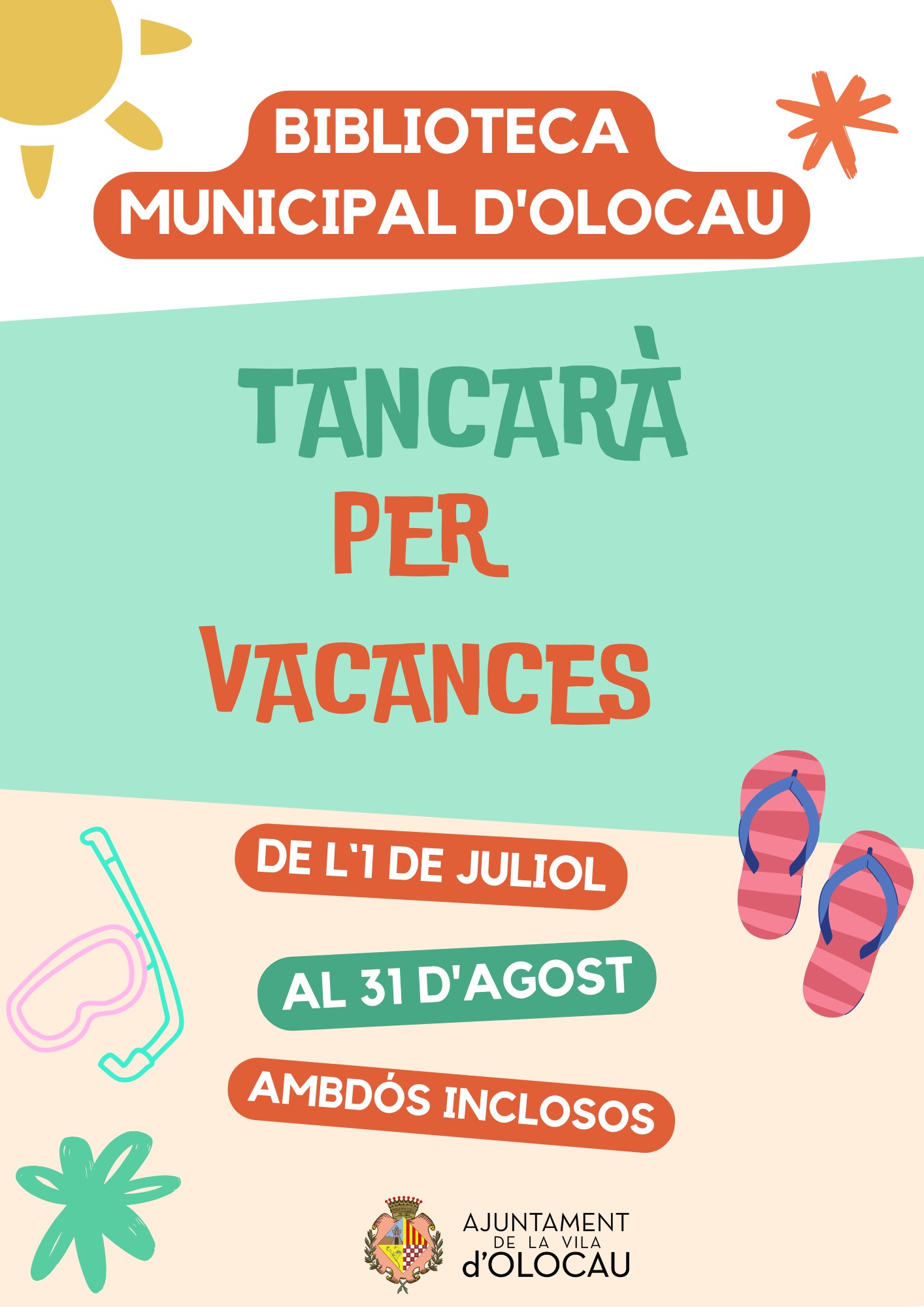 Cartel cierre vacaciones verano Biblioteca Municipal Olocau