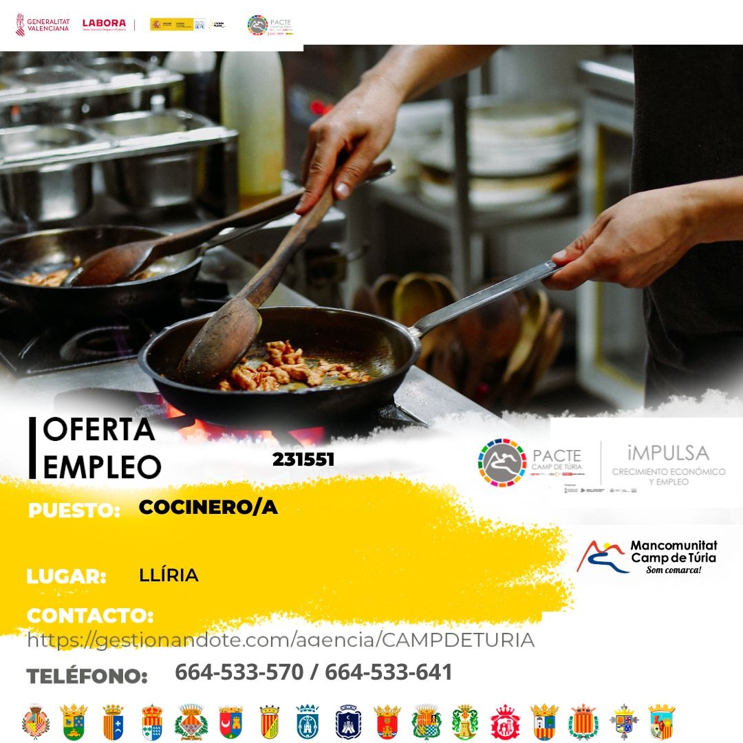 Oferta de empleo - Cocinero-a en Ll&iacute;ria