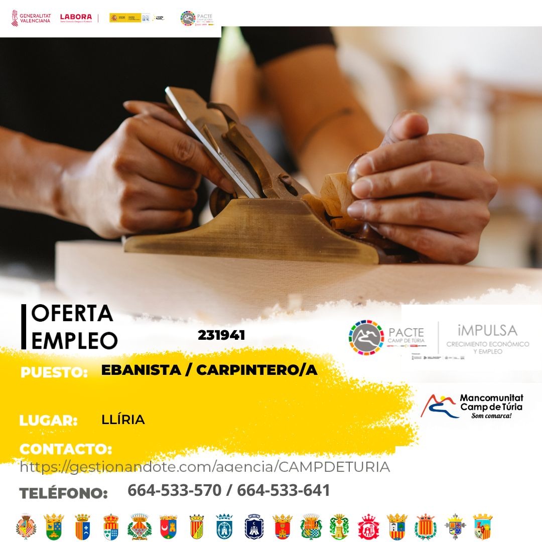 Oferta de empleo - Ebanista-Carpinero-a en Ll&iacute;ria