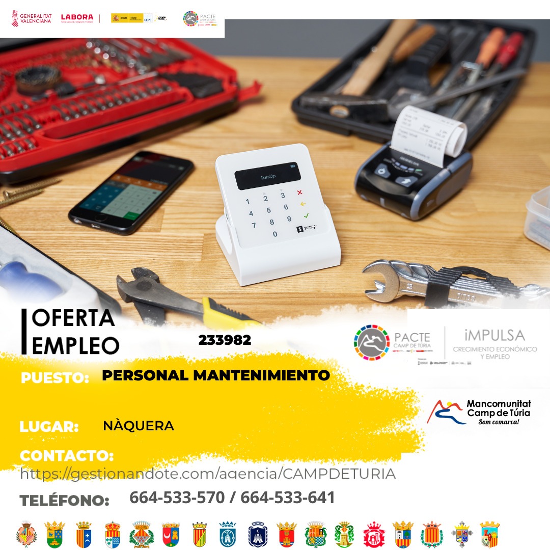 Oferta de empleo - Personal mantenimiento en N&aacute;quera