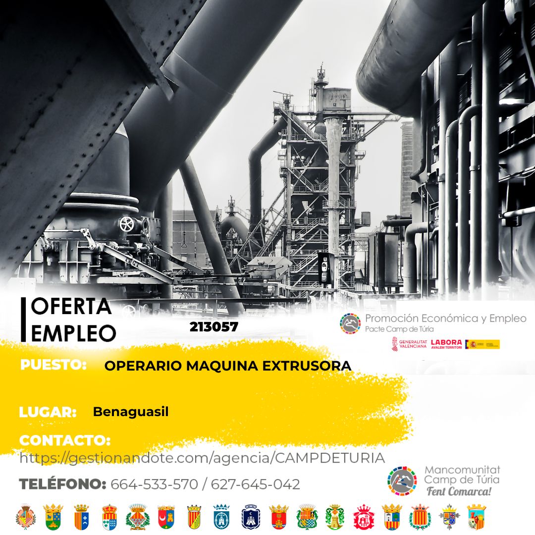 Oferta de empleo - Operario m&aacute;quina extrusora en Benaguasil