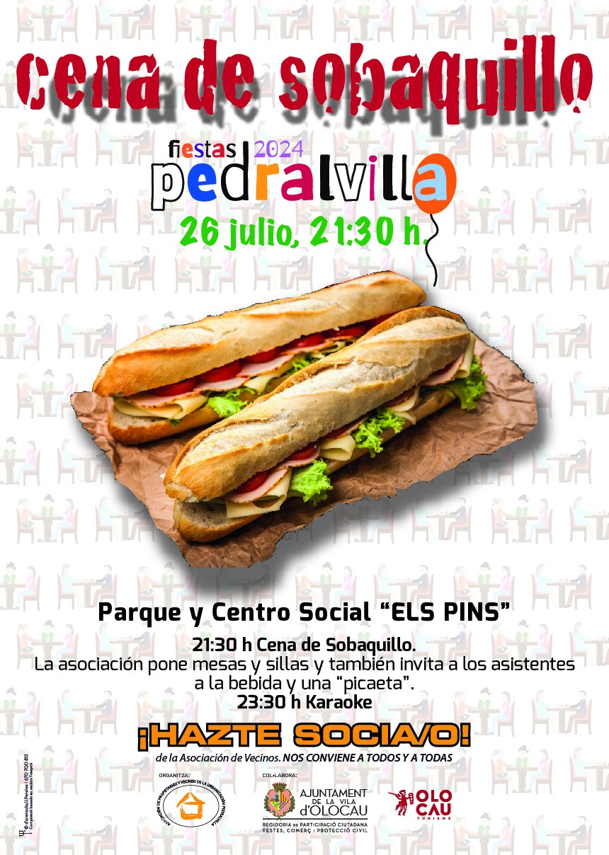 3 - Cartel - Cena de Sobaquillo y Karaoke - Fiestas de Verano Pedralvilla Olocau