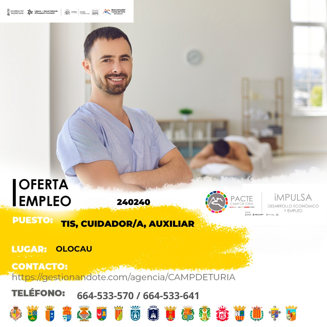 Oferta de empleo - TIS, cuidador-a, auxiliar en Olocau