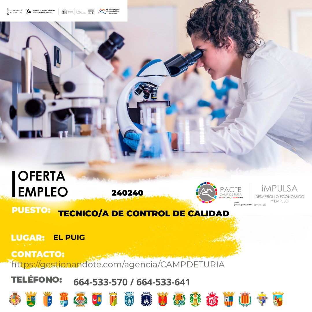 Oferta de empleo - Técnico-a de control de calidad en el Puig