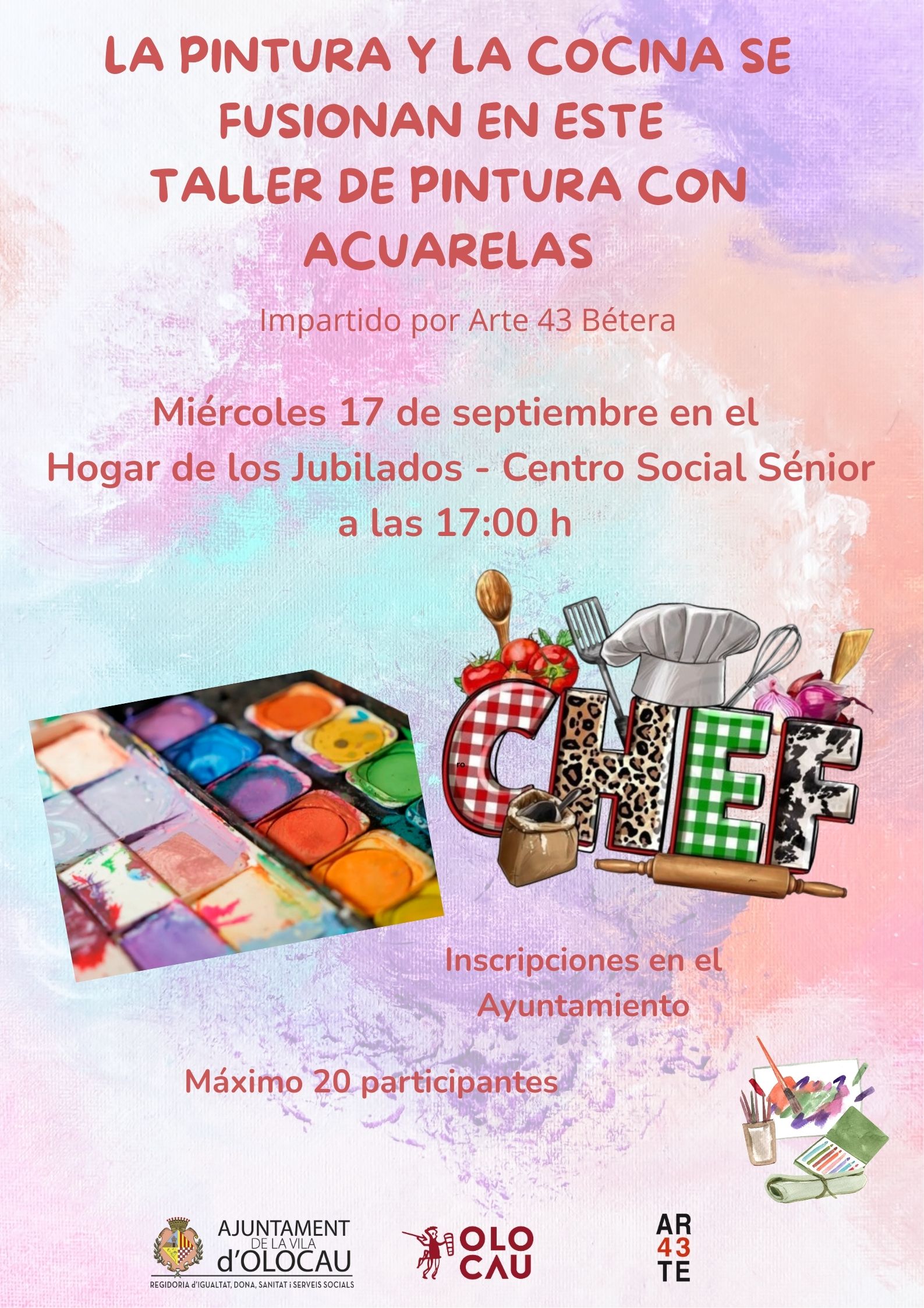 Cartel taller de pintura con acuarelas Olocau