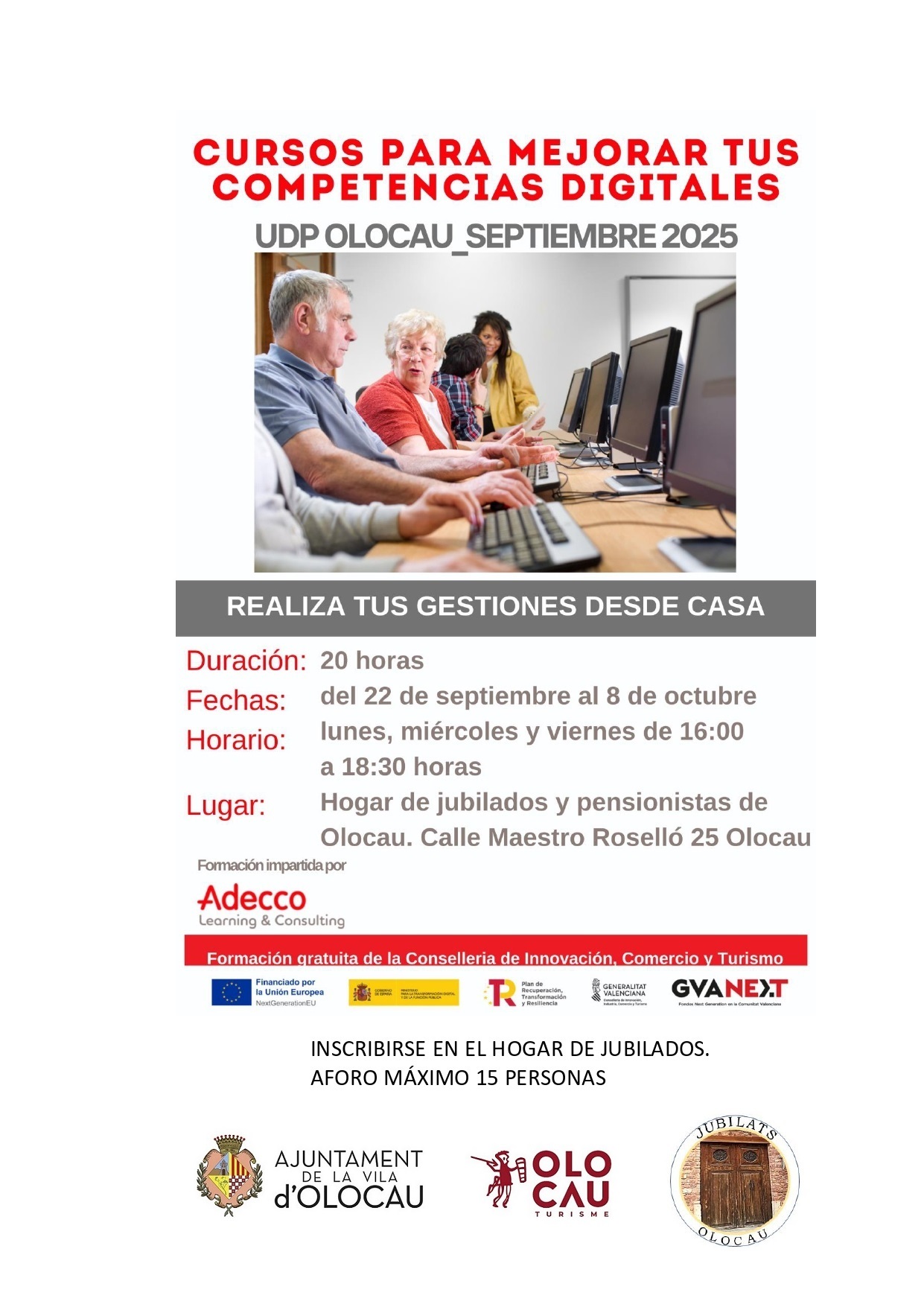 Cartel curso mejora competencias digitales Asociaci&oacute;n Jubilados y Pensionistas Olocau