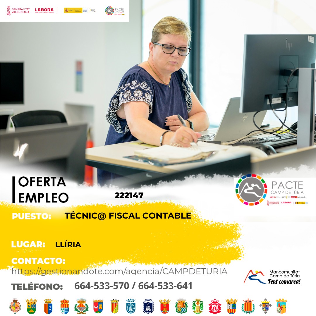 Oferta de empleo - T&eacute;cnico-a fiscal contable en Ll&iacute;ria