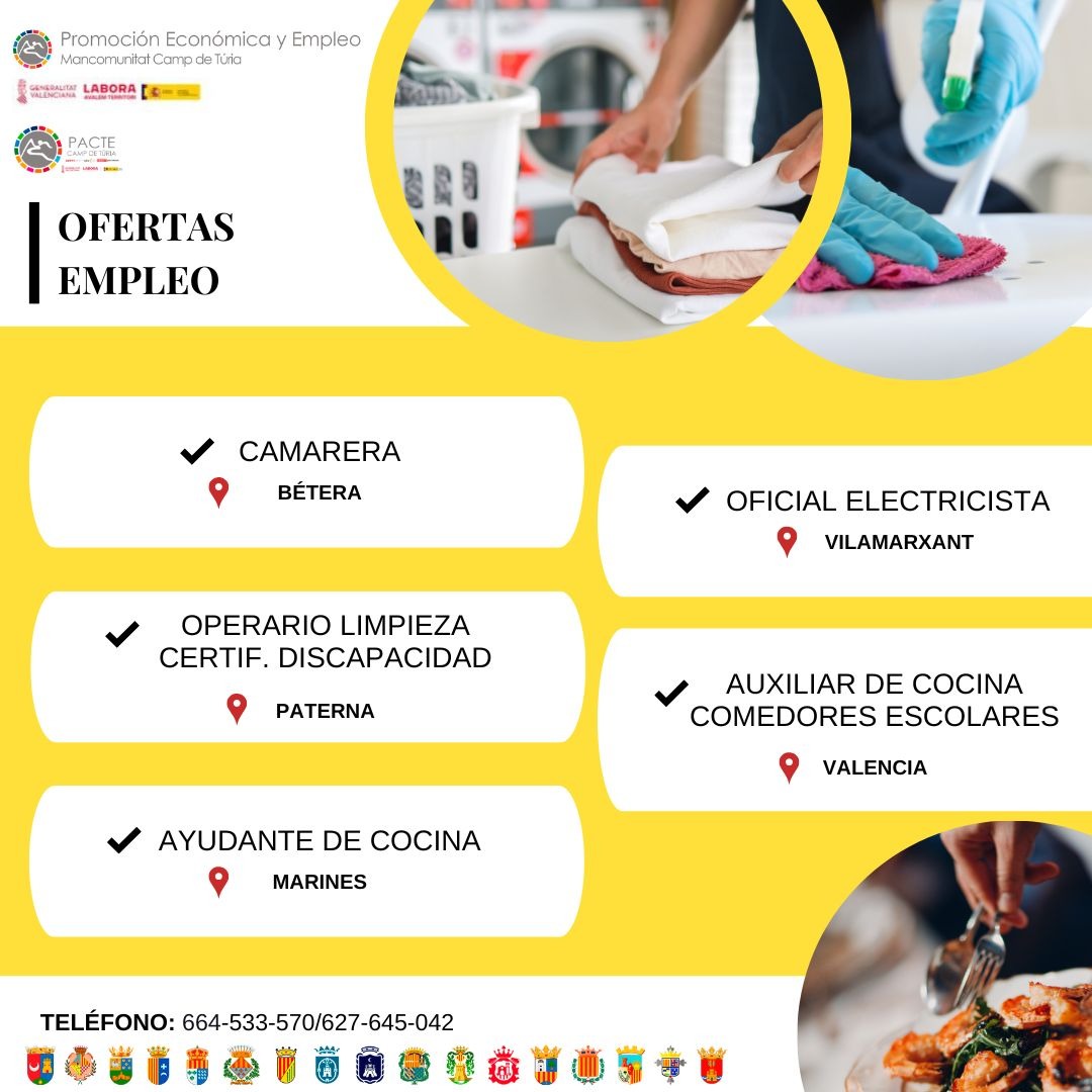 Ofertas de empleo Mancomunitat Camp de T&uacute;ria