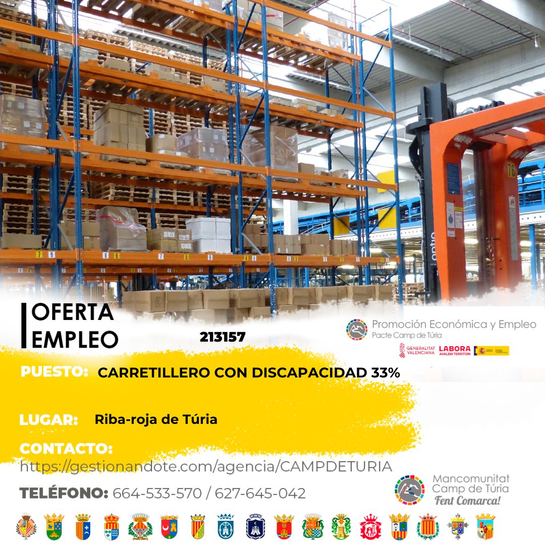 Oferta de empleo - Carretillero con discapacidad 33% en Riba-roja de Túria
