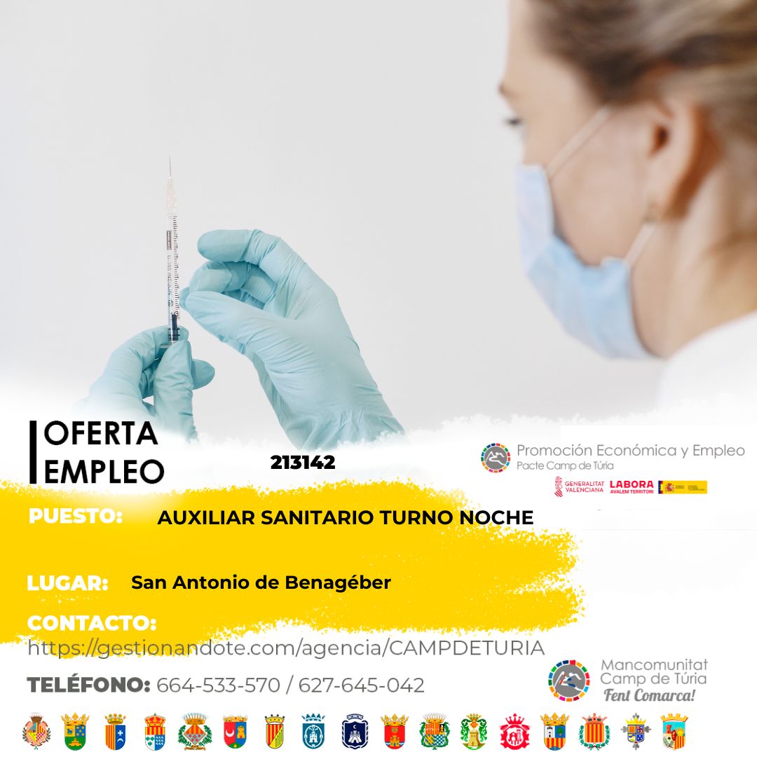 Oferta de empleo - Auxiliar sanitario turno noche en San Antonio de Benagéber