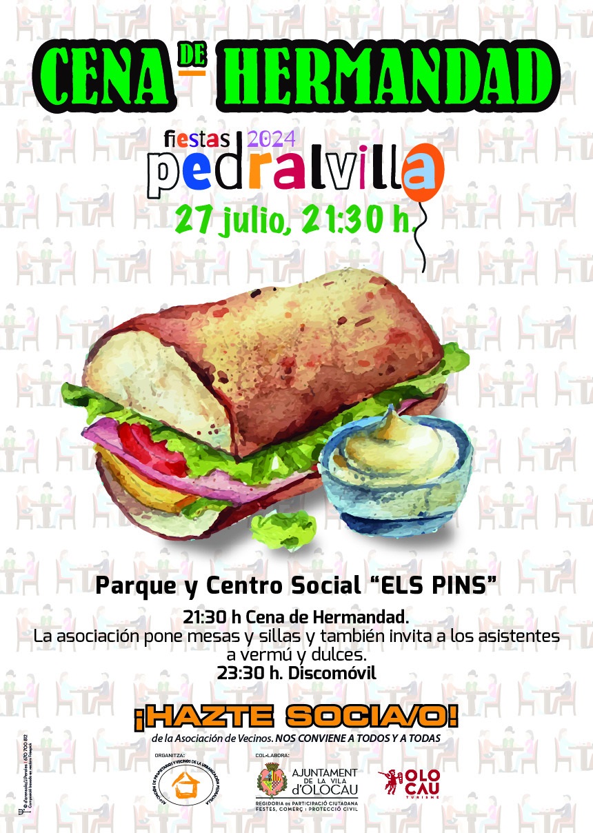 Cartel - Cena de Hermandad - Fiestas de Verano Pedralvilla Olocau