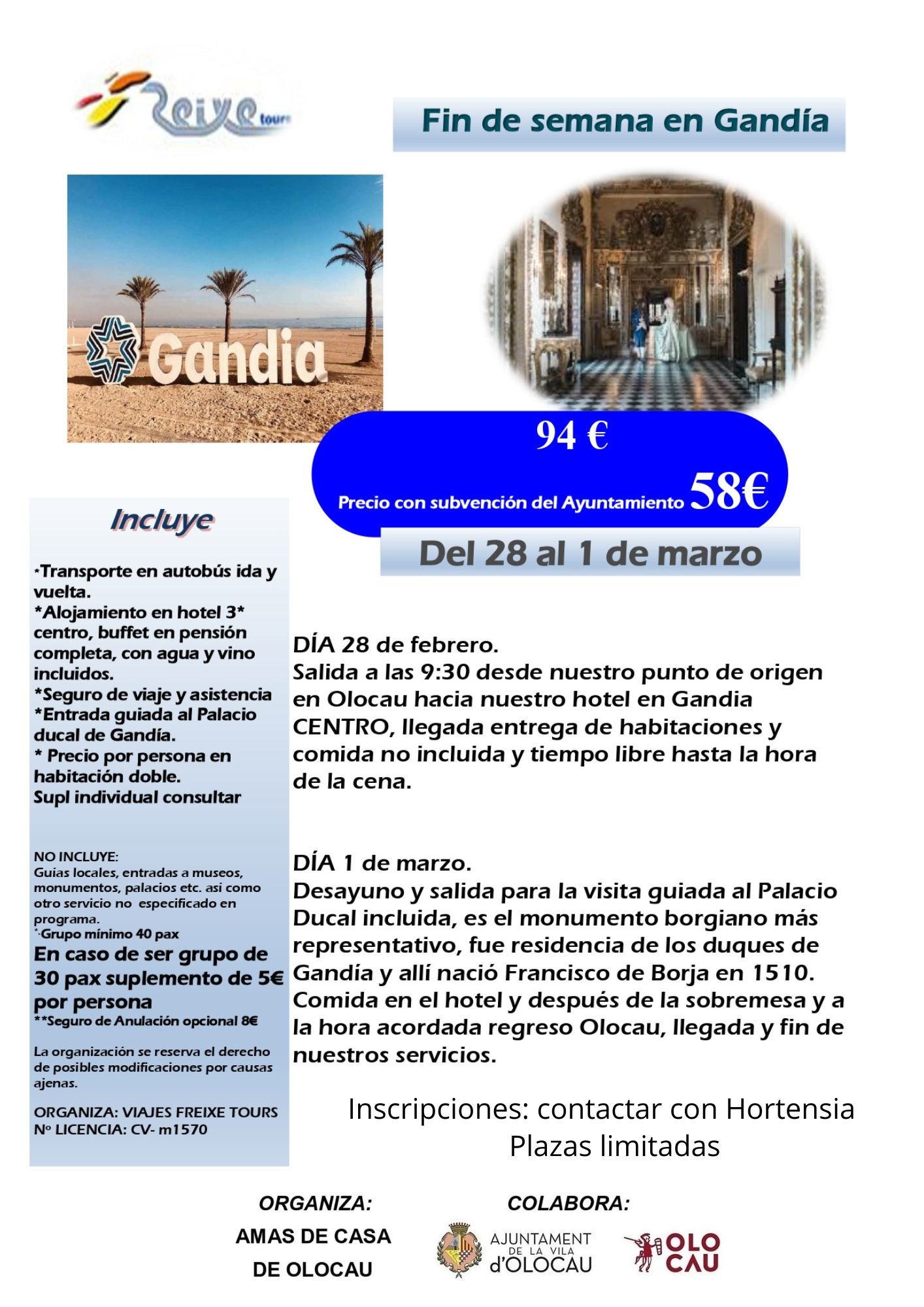 Cartel viaje a Gand&iacute;a Amas de Casa de Olocau