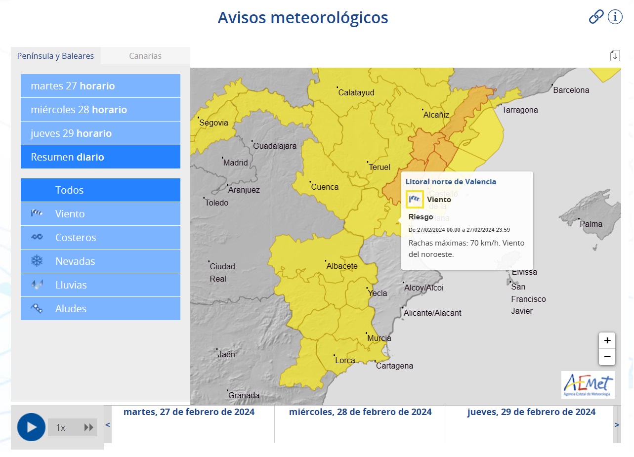 AEMET martes 27 de febrero