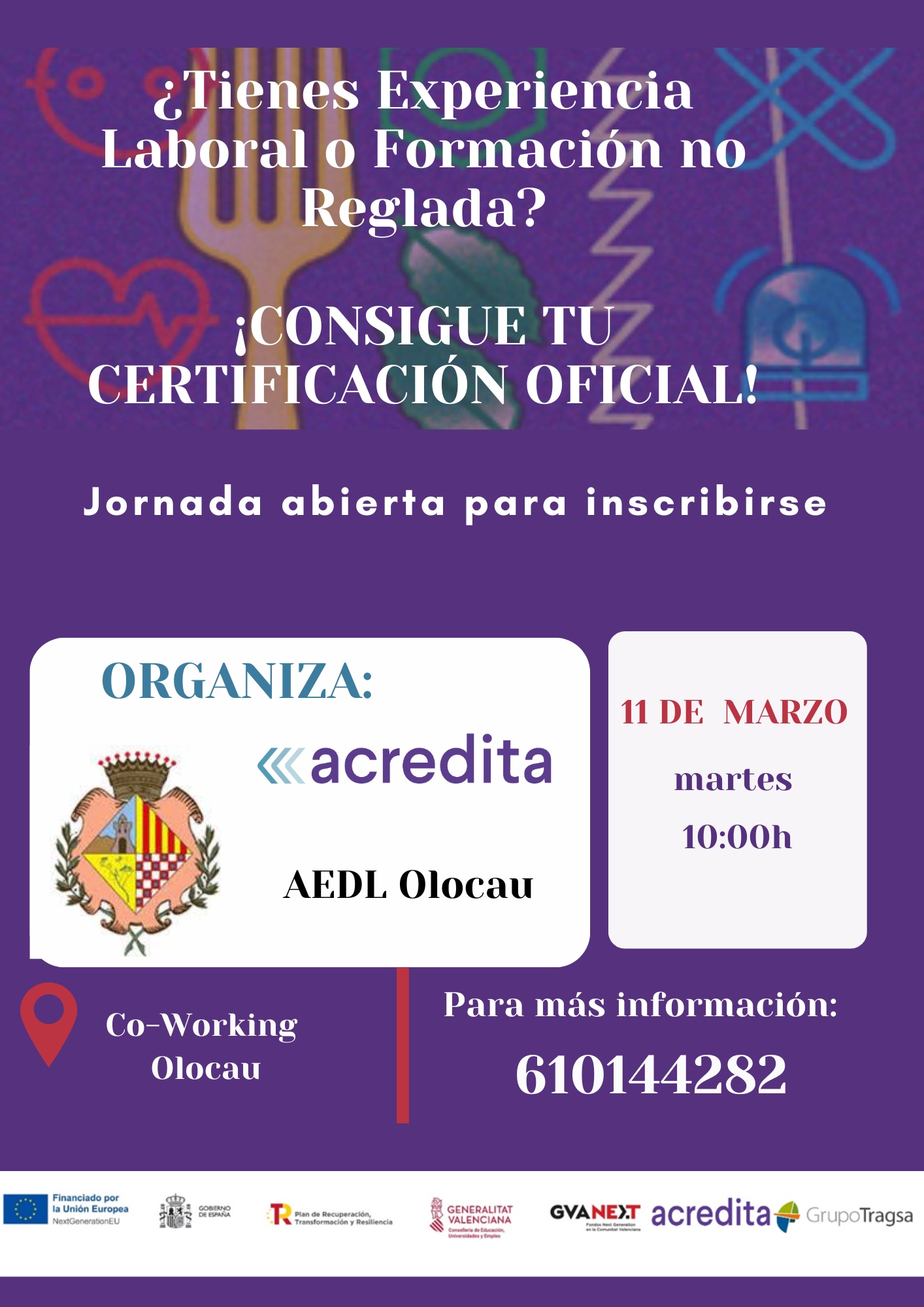 Cartel jornada asesoramiento Programa de Reconocimiento de la Competencia Profesional Olocau