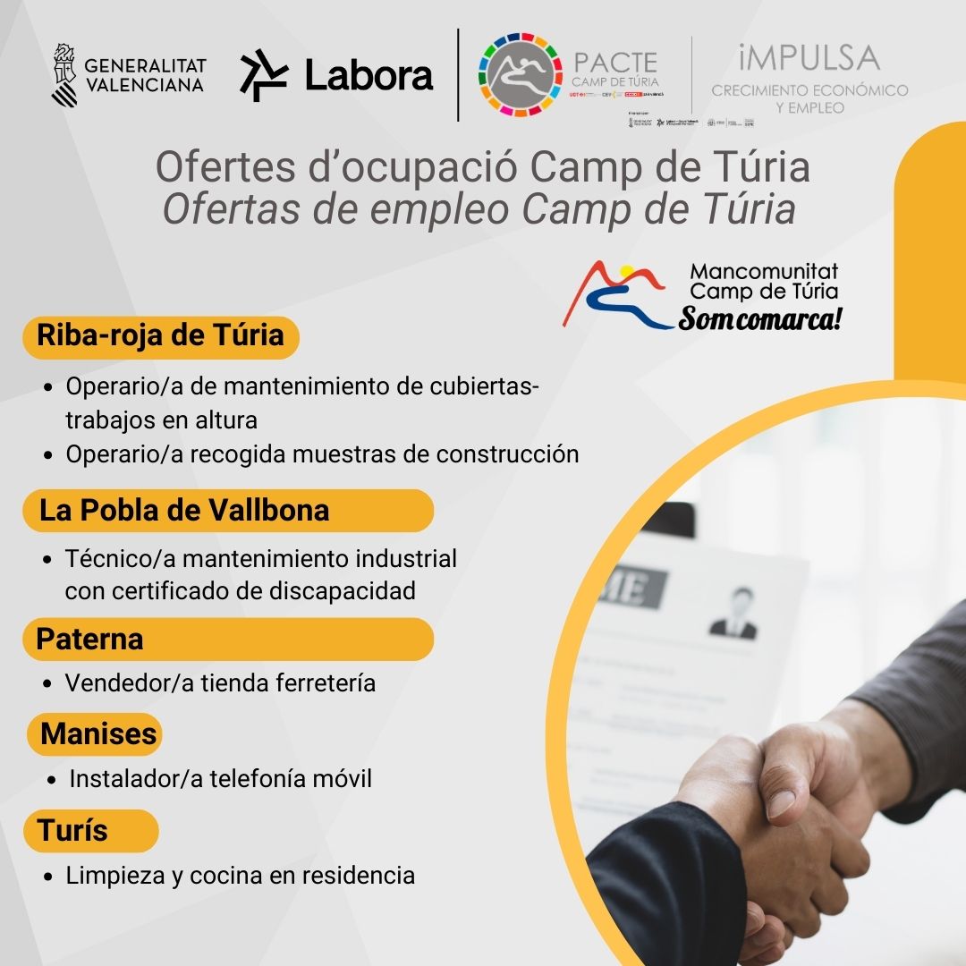 Ofertes d'ocupació publicades per la Mancomunitat Camp de Túria