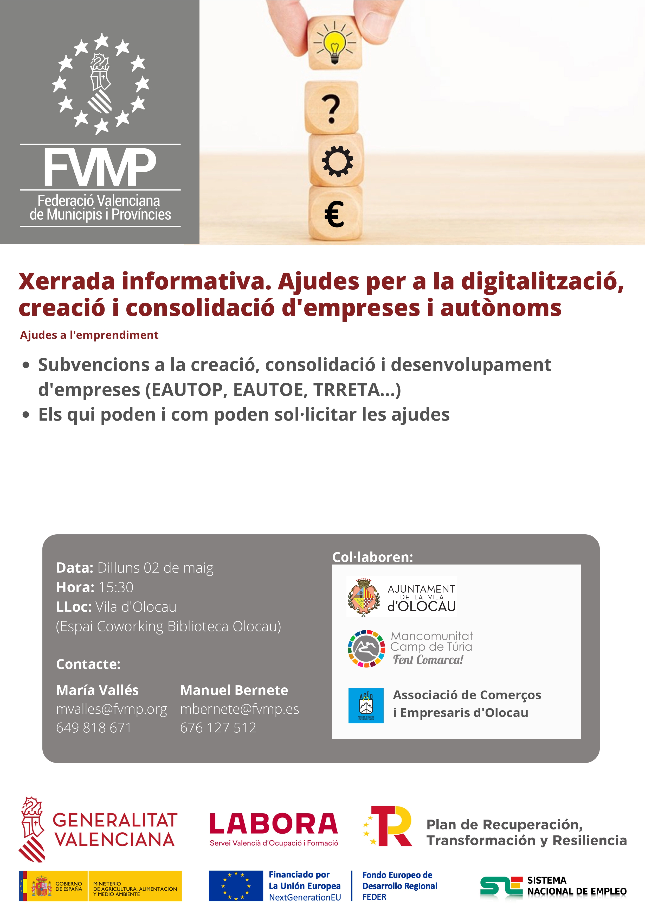 Cartel Jornada FVMP ayudas aut&oacute;nomos y empresas Olocau