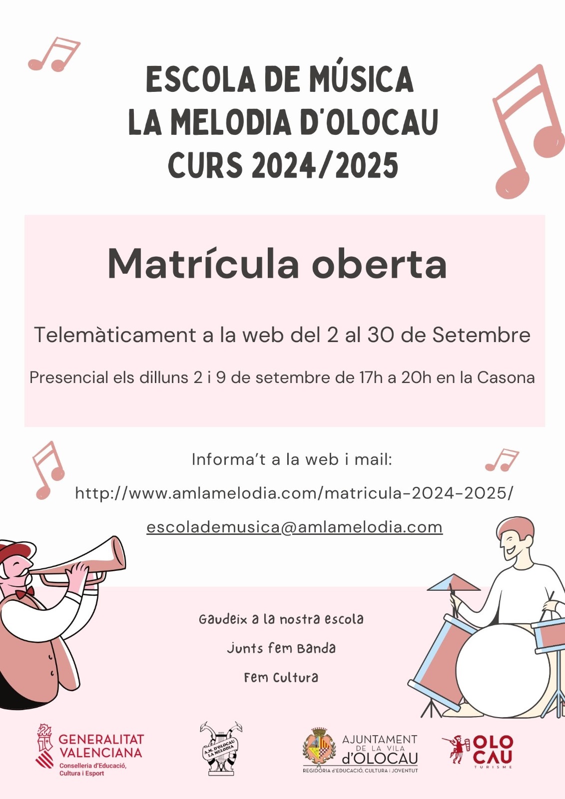 Cartel matr&iacute;cula Escuela de M&uacute;sica La Melod&iacute;a Olocau