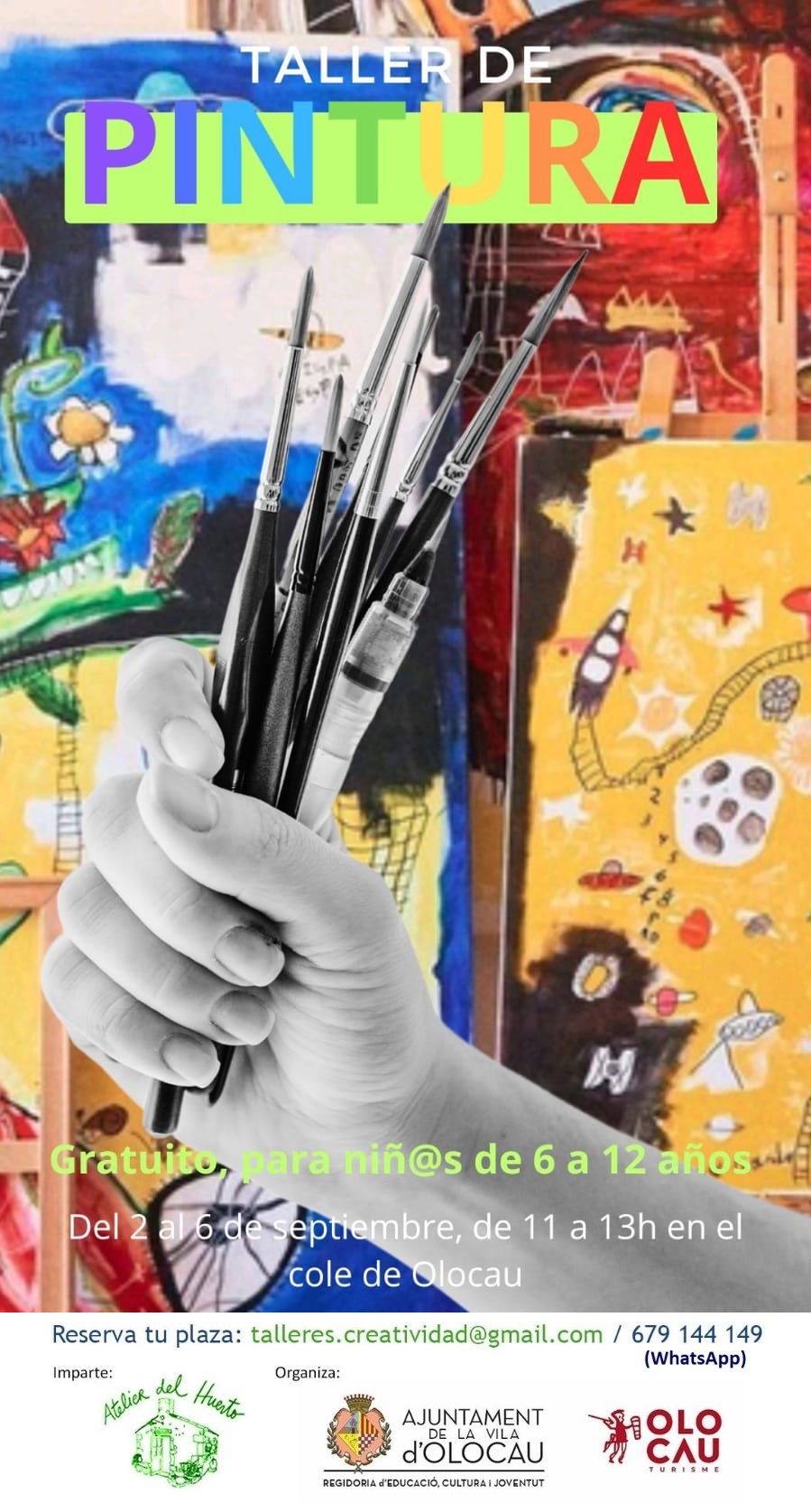 Cartel taller de pintura gratuito para ni&ntilde;as y ni&ntilde;os Olocau