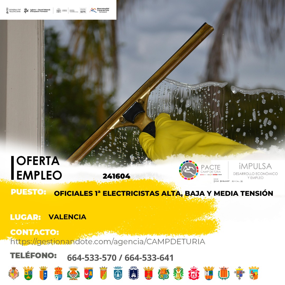 Oferta de empleo - Oficiales 1&ordf; electricistas alta, baja y media tensi&oacute;n en Valencia