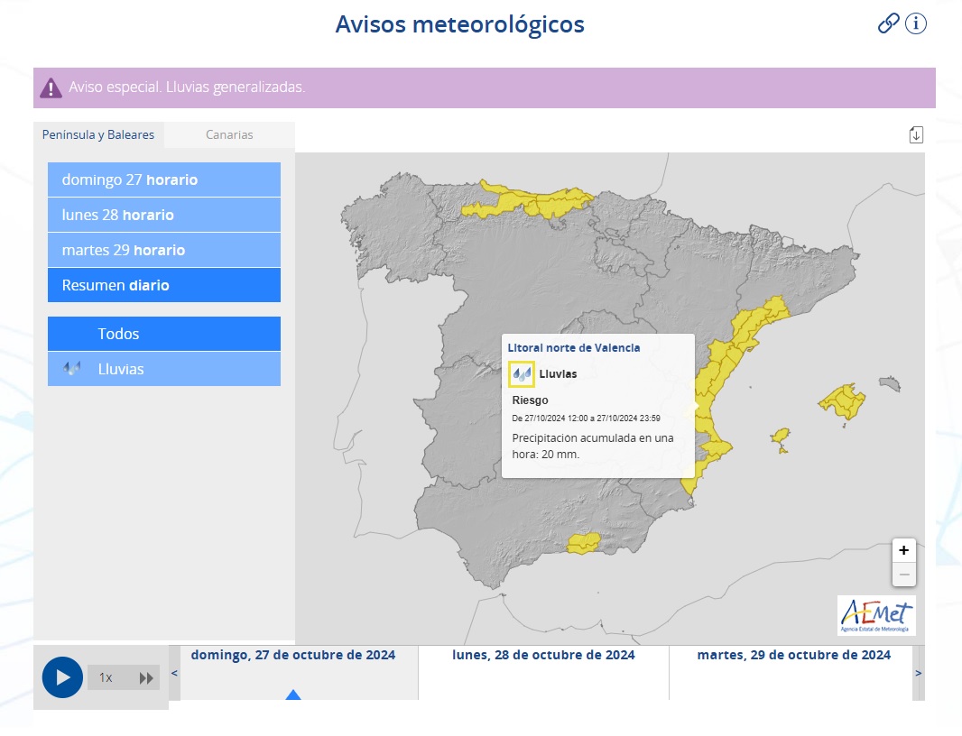 Avisos AEMET 27 octubre