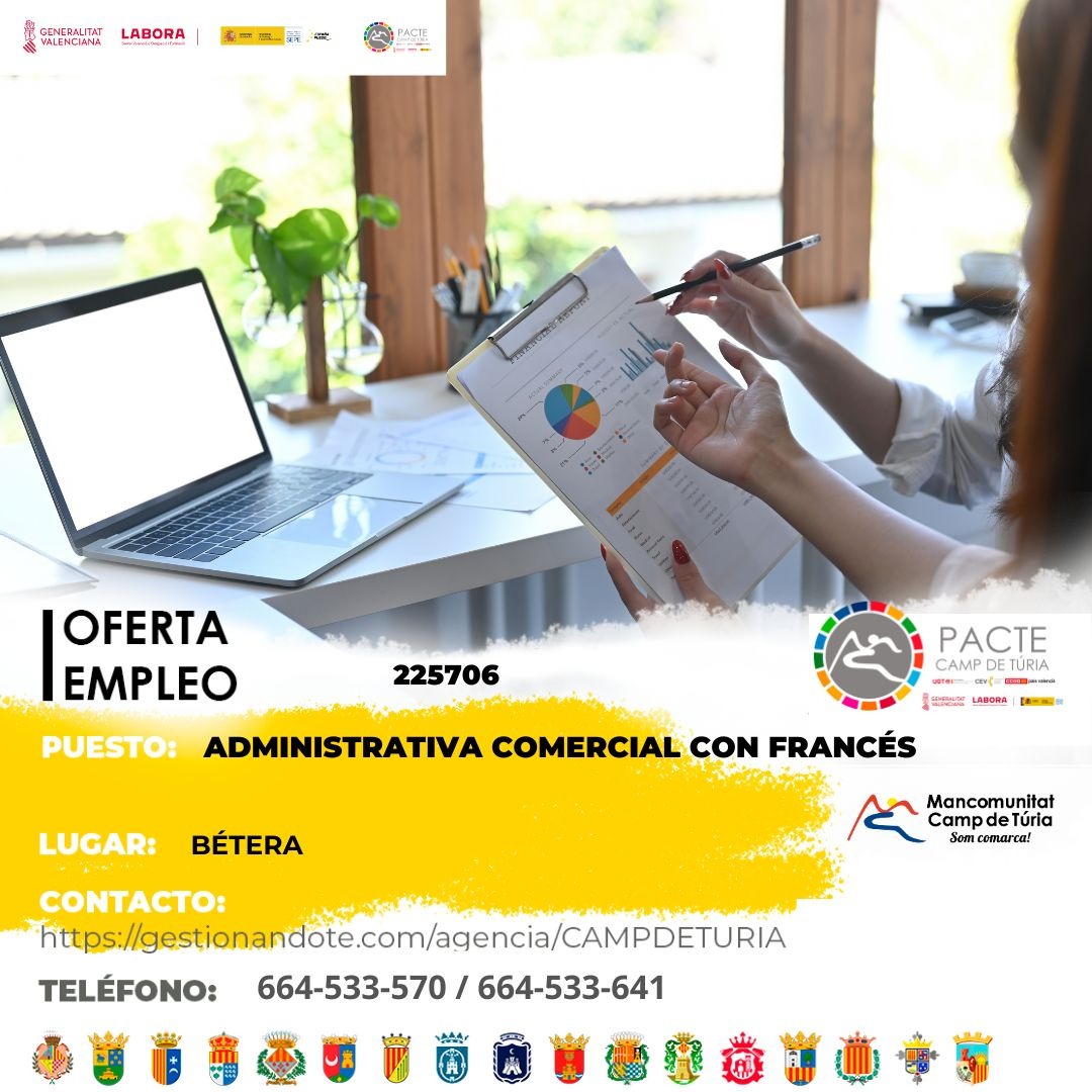 Oferta de empleo - Administrativa comercial con franc&eacute;s en B&eacute;tera