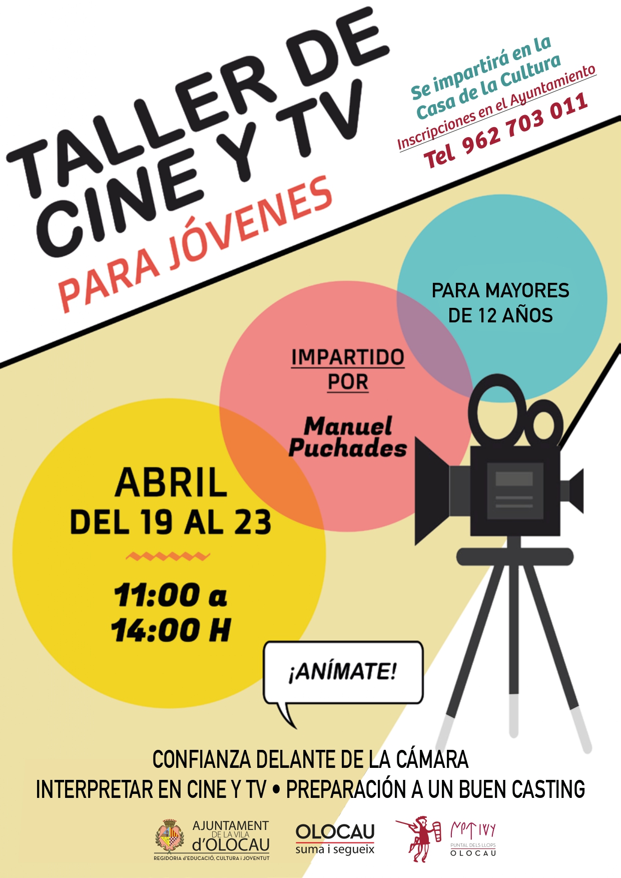 Cartel Taller de cine y TV para j&oacute;venes Olocau