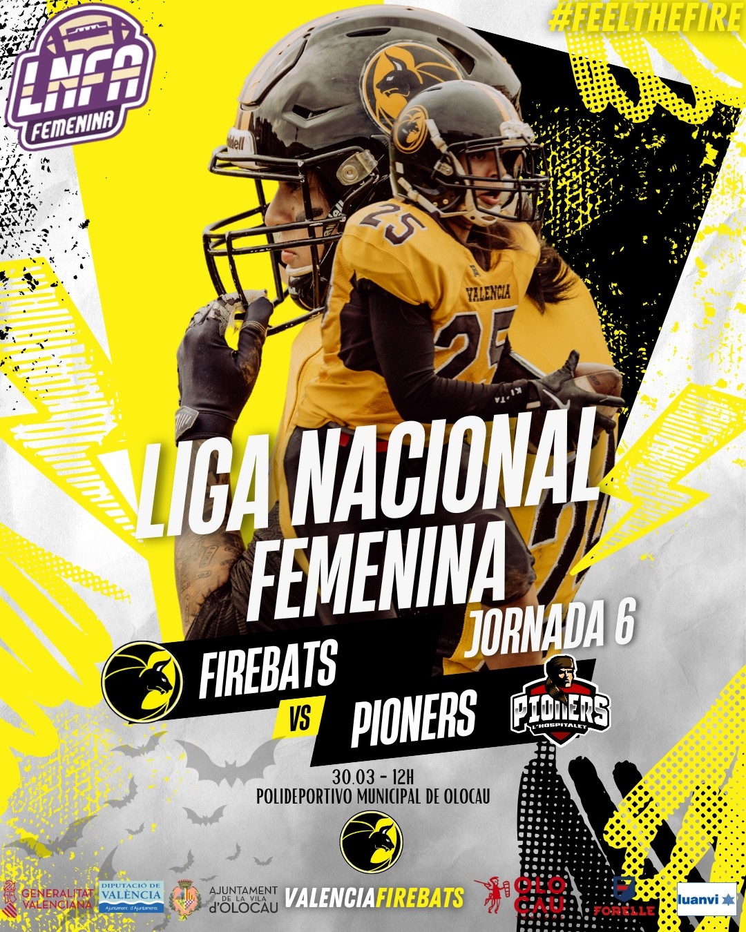 Cartel partido Liga Nacional Femenina F&uacute;tbol Americano Valencia Firebats - Hospitalet Pioners Olocau