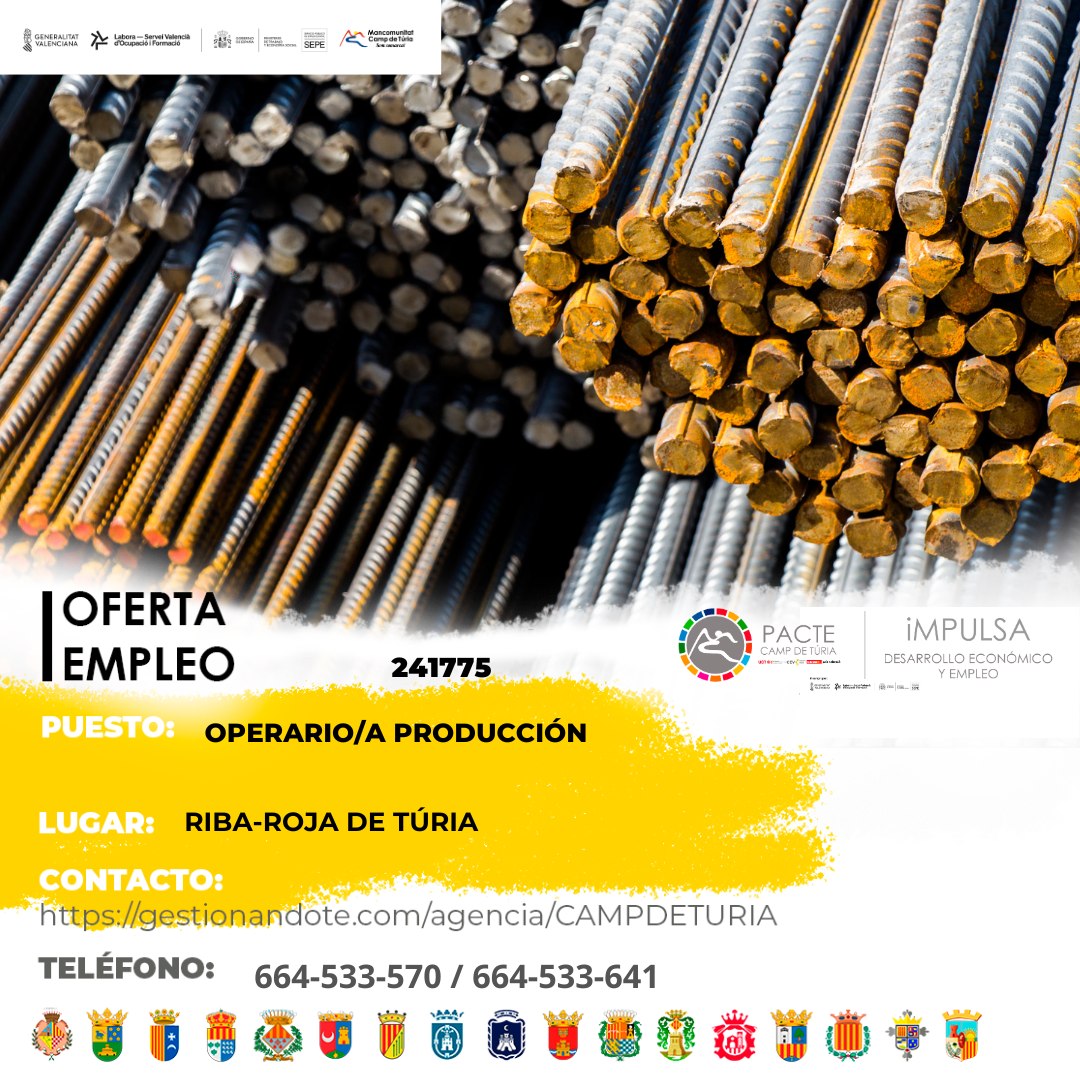 Oferta de empleo - Operario-a de producción en Riba-roja de Túria