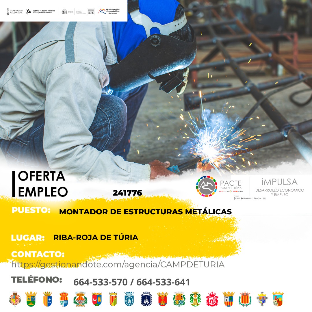 Oferta de empleo - Montador de estructuras metálicas en Riba-roja de Túria
