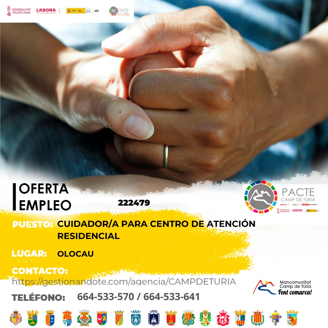 Cuidador/a para centro de atención residencial en Olocau